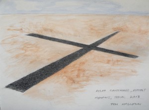 Delta Crossroads, 2013, drawing of proposed sculpture, Memphis, Tennessee. This work will be paved in place, in asphalt, on an abandoned site in as part of Memphis Social exhibition, slated to open in the spring of 2013.