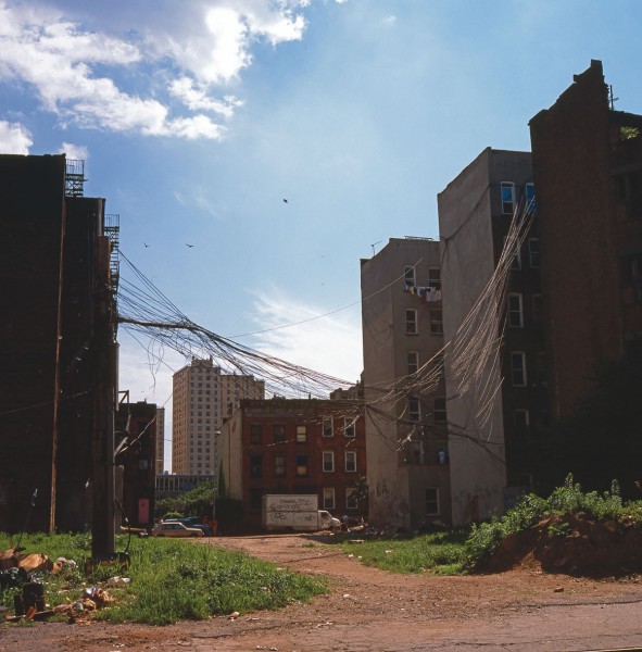 Wires, E. 3rd Street, Aves. C & D, 1982, photograph by Philip Pocock