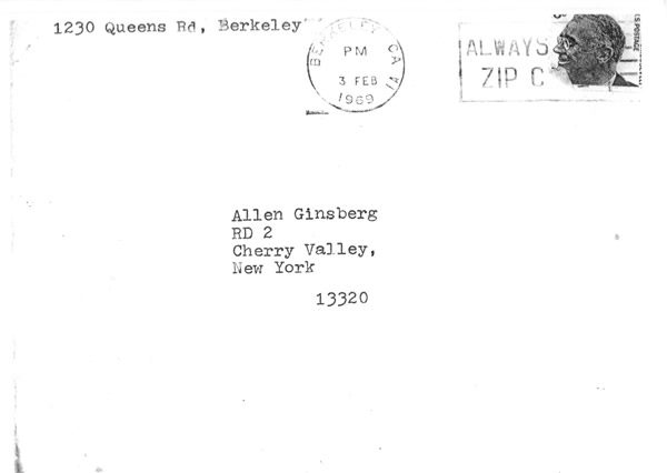 Timothy Leary Envelope Allen Ginsberg 1969