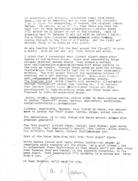 Timothy Leary Letter Allen Ginsberg Berkeley 1969