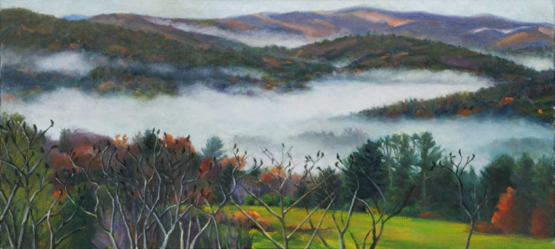 Fog in Upper Valley Hills 16 x 35 oil on canvas 2016